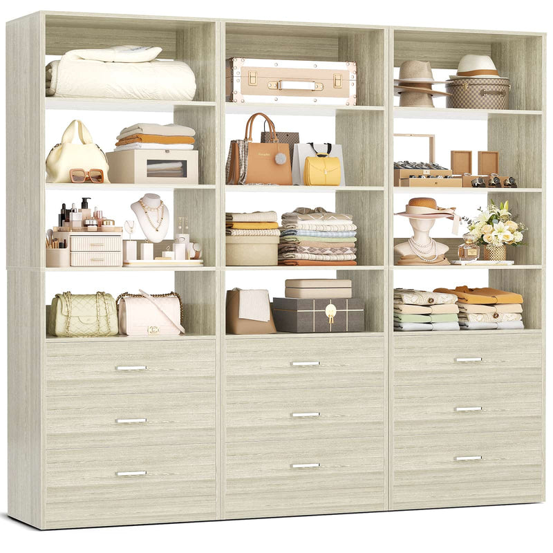 5.32FT Wood Closet Organizer System with 9 Drawers, Modular Walk-In Closet Storage Cabinet