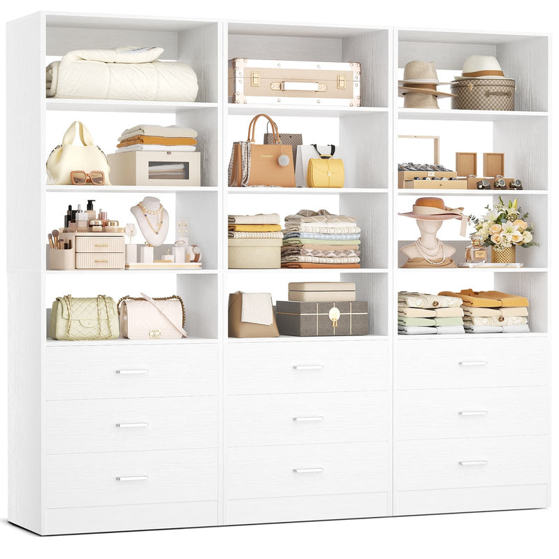 5.32FT Wood Closet Organizer System with 9 Drawers, Modular Walk-In Closet Storage Cabinet