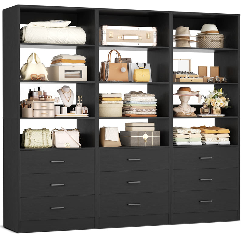 5.32FT Wood Closet Organizer System with 9 Drawers, Modular Walk-In Closet Storage Cabinet