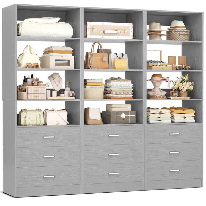 5.32FT Wood Closet Organizer System with 9 Drawers, Modular Walk-In Closet Storage Cabinet