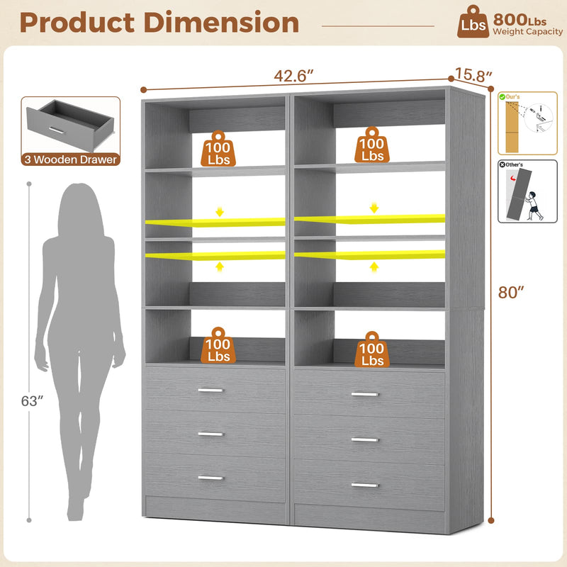 3-Drawer Wood Closet Organizer System, 1.77FT Modular Walk-In Closet Storage Cabinet，2 Pack