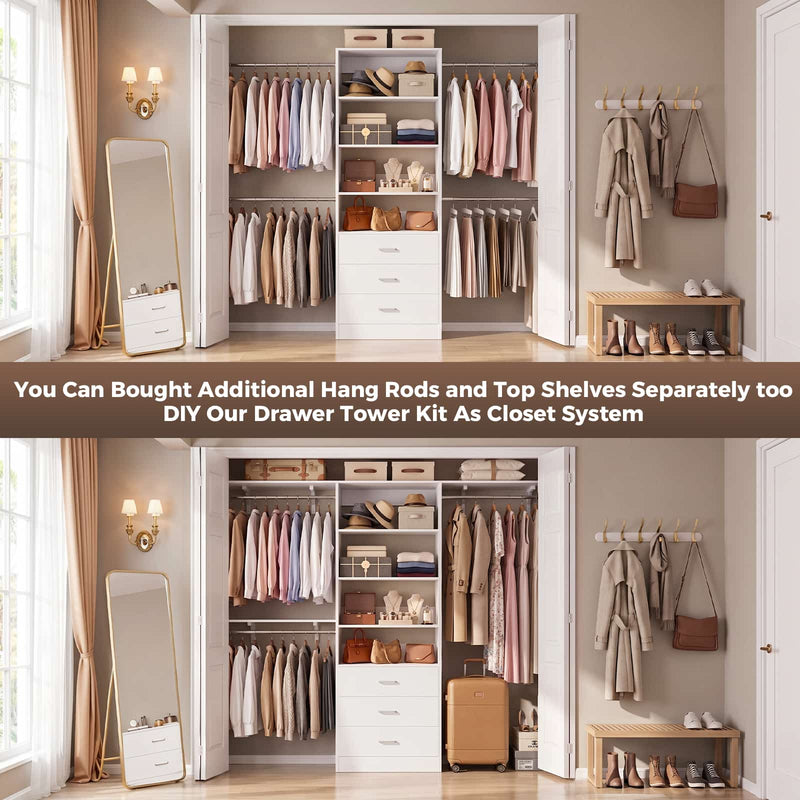 3-Drawer Wood Closet Organizer System, 21.3" Modular Walk-In Closet Storage Cabinet