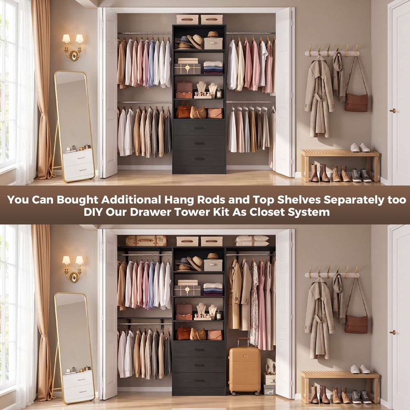 3-Drawer Wood Closet Organizer System, 1.77FT Modular Walk-In Closet Storage Cabinet，2 Pack