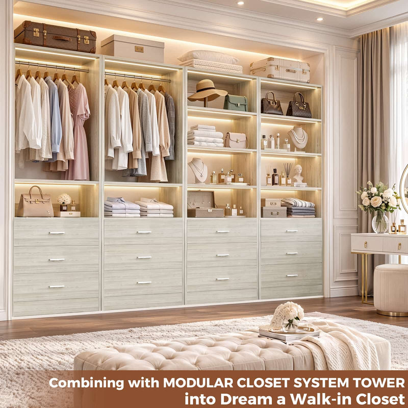 5.32FT Wood Closet Organizer System with 9 Drawers, Modular Walk-In Closet Storage Cabinet