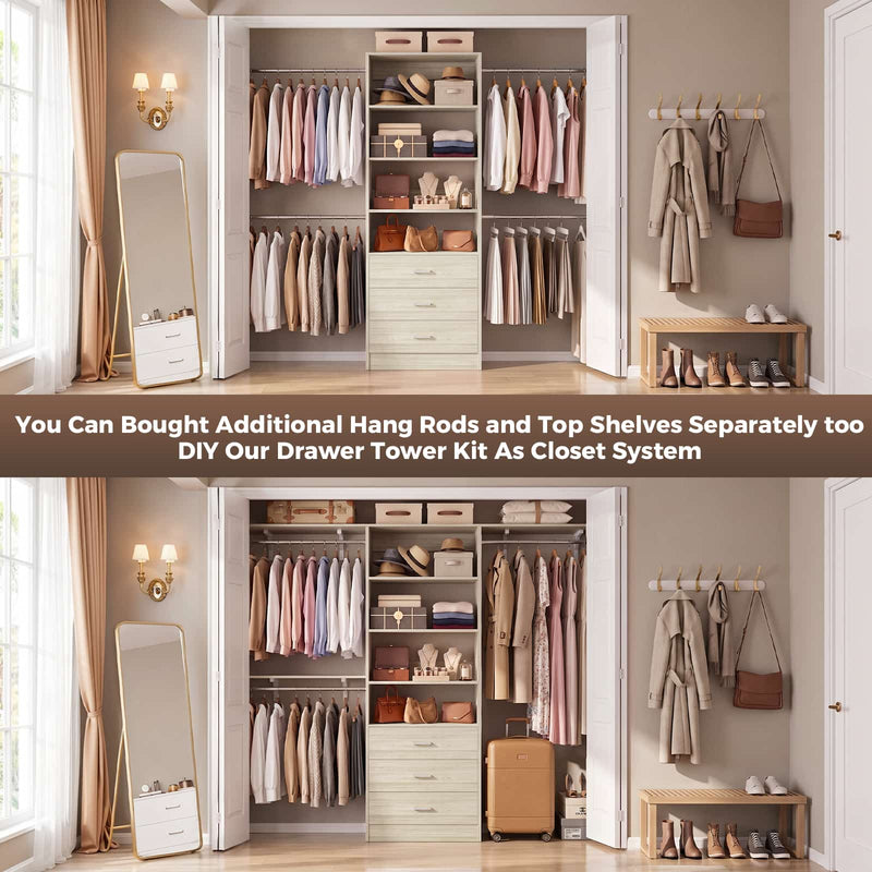 3-Drawer Wood Closet Organizer System, 21.3" Modular Walk-In Closet Storage Cabinet