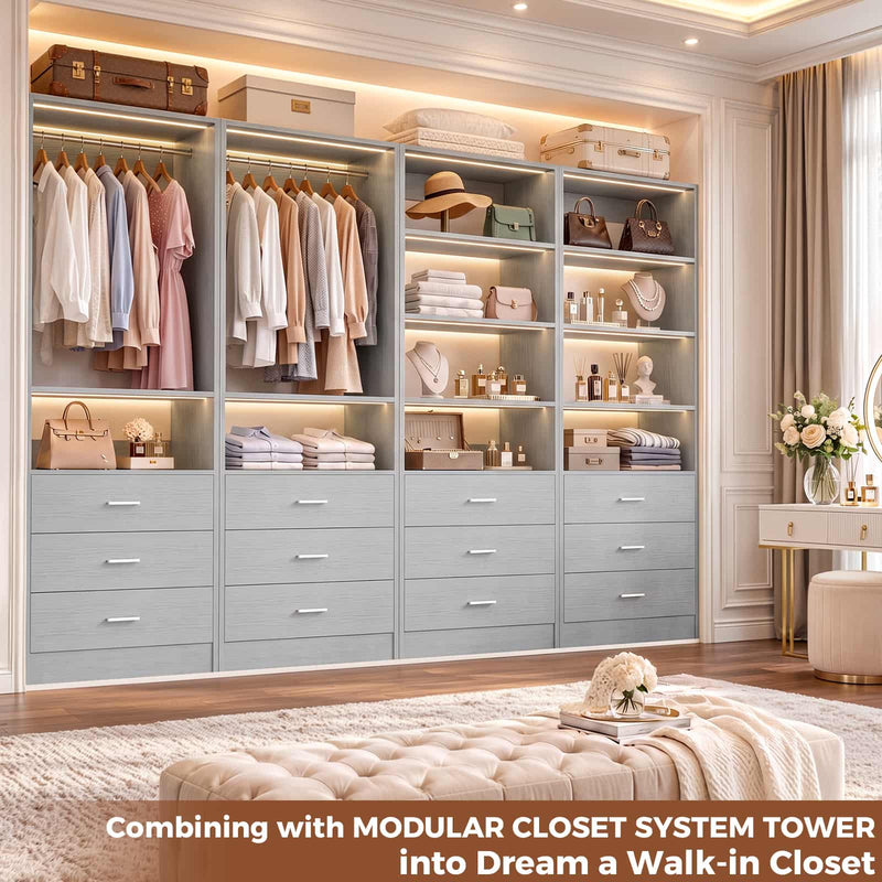 5.32FT Wood Closet Organizer System with 9 Drawers, Modular Walk-In Closet Storage Cabinet