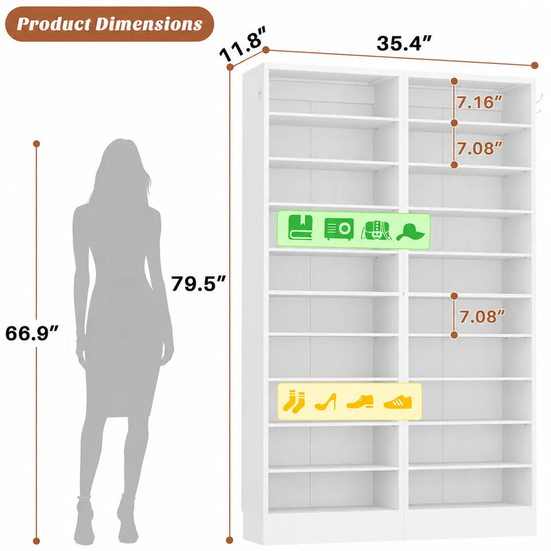10-Tier Freestanding Wooden Shoe Rack Cabinet，2Pack