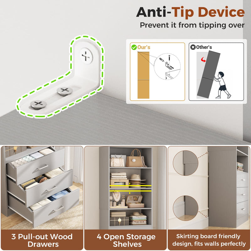 3-Drawer Wood Closet Organizer System, 1.77FT Modular Walk-In Closet Storage Cabinet，2 Pack