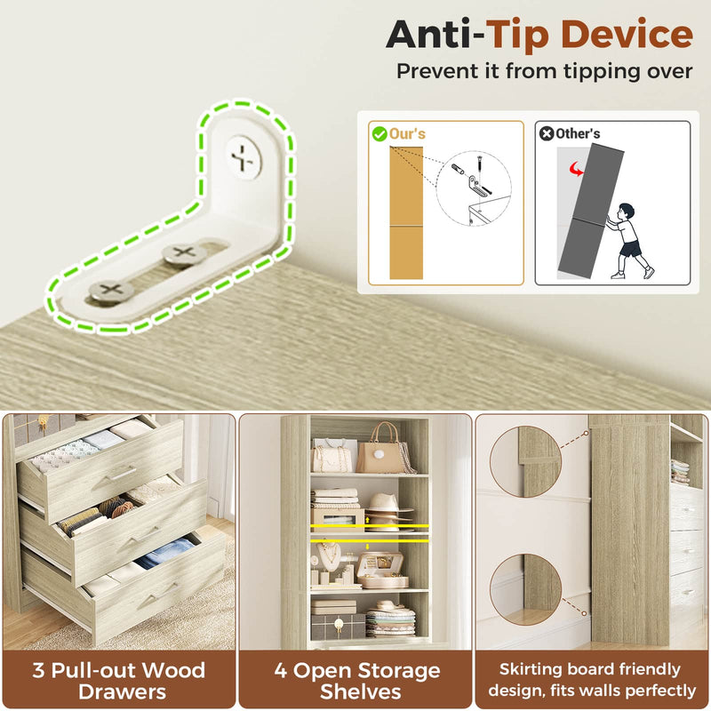 3-Drawer Wood Closet Organizer System, 1.77FT Modular Walk-In Closet Storage Cabinet，2 Pack