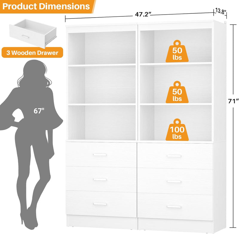 47.2" Wooden Closet Drawers System with 6 Wooden Drawers