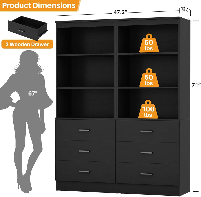 47.2" Wooden Closet Drawers System with 6 Wooden Drawers