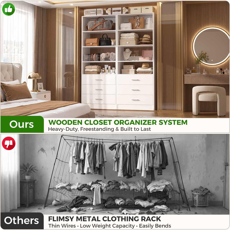 3-Drawer Wood Closet Organizer System, 21.3" Modular Walk-In Closet Storage Cabinet
