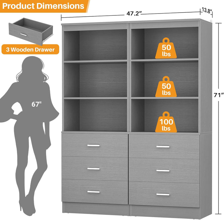 47.2" Wooden Closet Drawers System with 6 Wooden Drawers