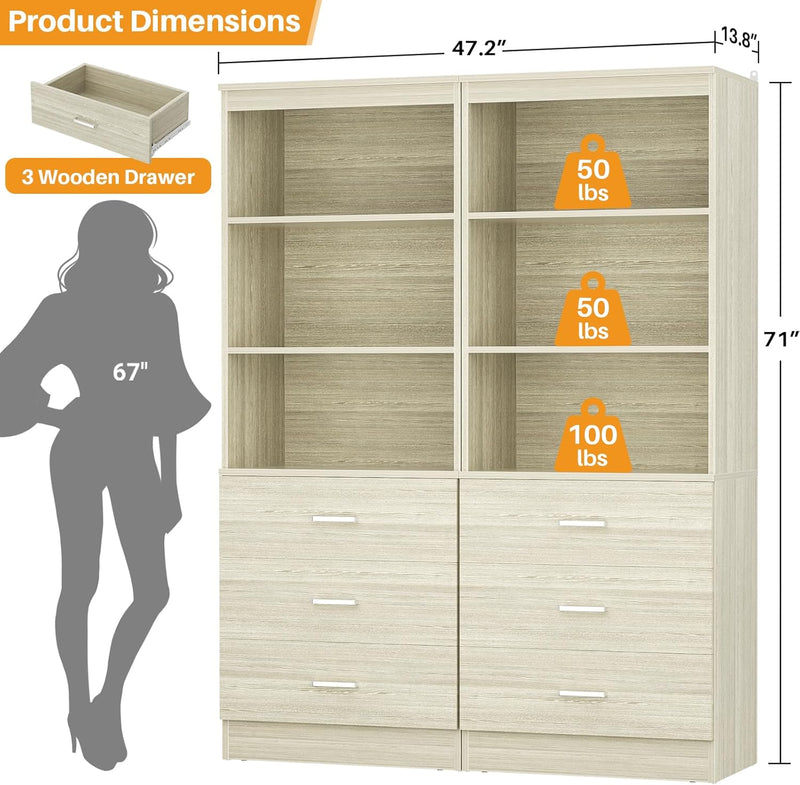 47.2" Wooden Closet Drawers System with 6 Wooden Drawers