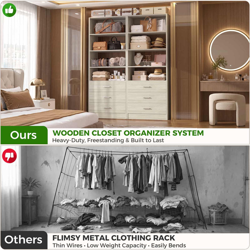 3-Drawer Wood Closet Organizer System, 1.77FT Modular Walk-In Closet Storage Cabinet，2 Pack