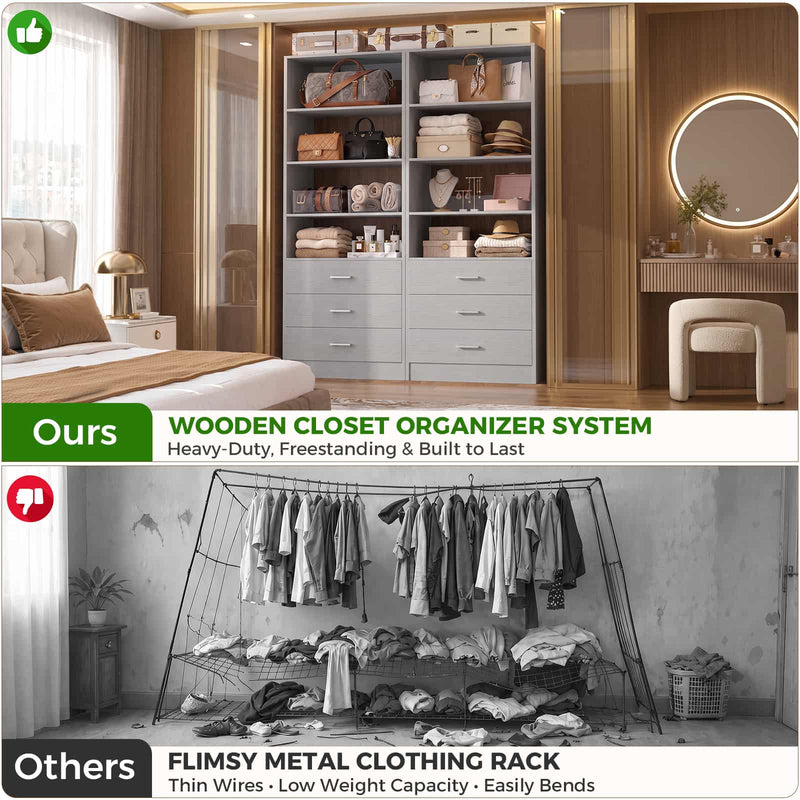 3-Drawer Wood Closet Organizer System, 1.77FT Modular Walk-In Closet Storage Cabinet，2 Pack