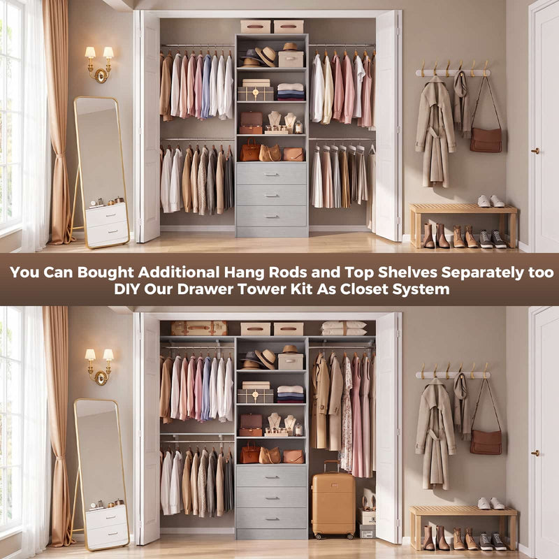 5.32FT Wood Closet Organizer System with 9 Drawers, Modular Walk-In Closet Storage Cabinet