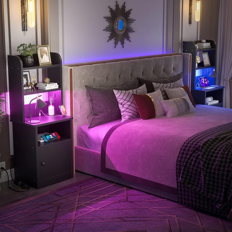 47'' Nightstand with Charging Station and LED Lights