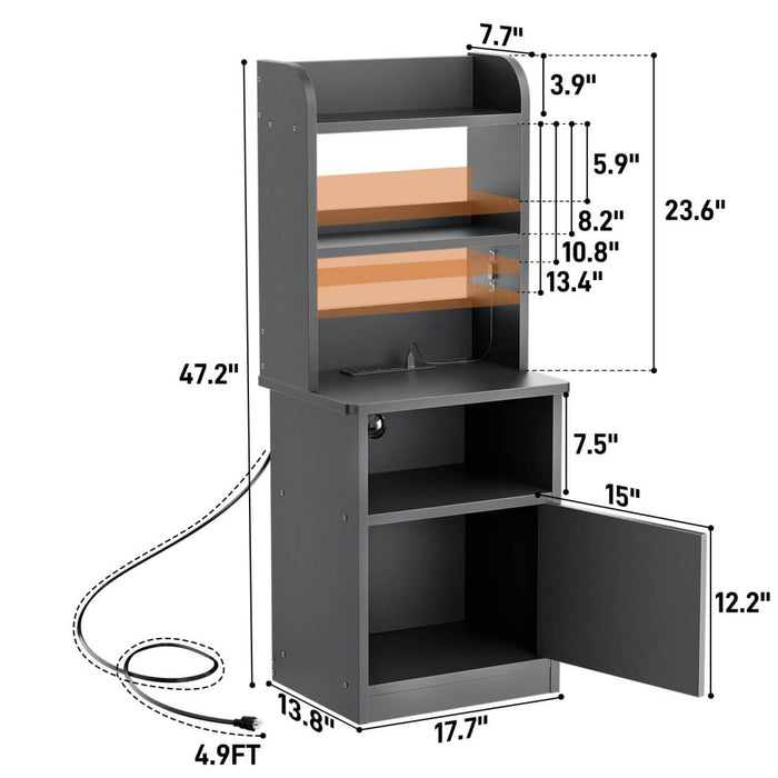 47'' Nightstand with Charging Station and LED Lights