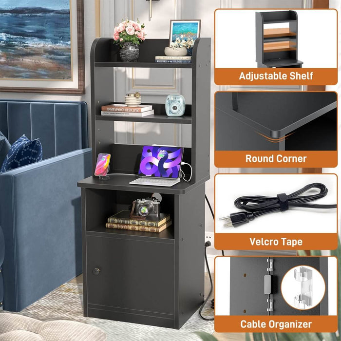 47'' Nightstand with Charging Station and LED Lights