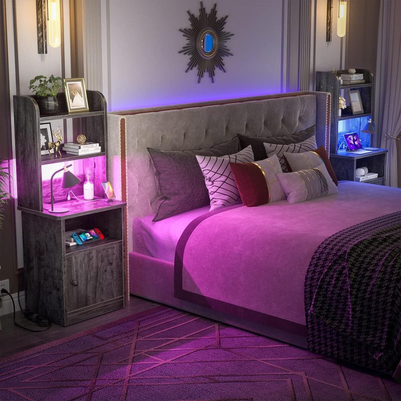 47'' Nightstand with Charging Station and LED Lights