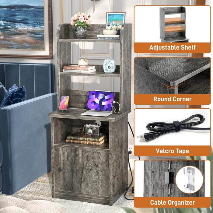 47'' Nightstand with Charging Station and LED Lights