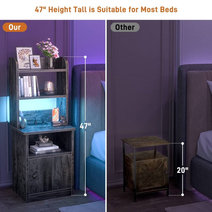 47'' Nightstand with Charging Station and LED Lights