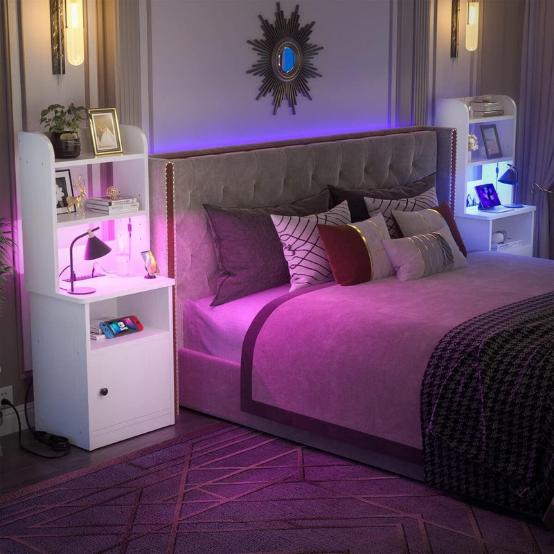 47'' Nightstand with Charging Station and LED Lights