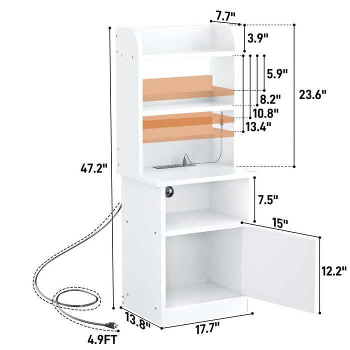 47'' Nightstand with Charging Station and LED Lights