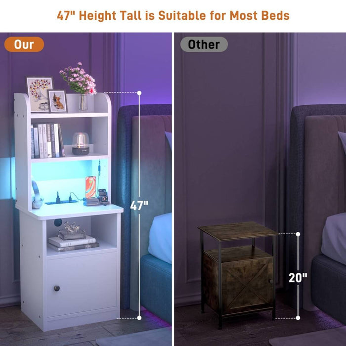 47'' Nightstand with Charging Station and LED Lights