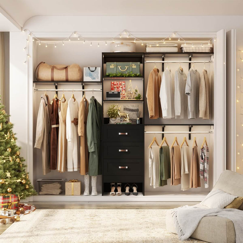 96 inch Heavy Duty Closet Organizer with 3 Drawers, Shelvs and Hanging Rods