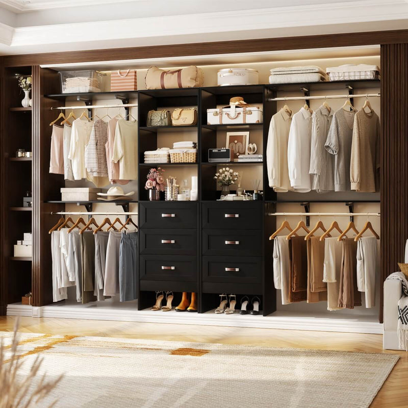 96 inch Heavy Duty Closet Organizer with 3 Drawers, Shelvs and Hanging Rods