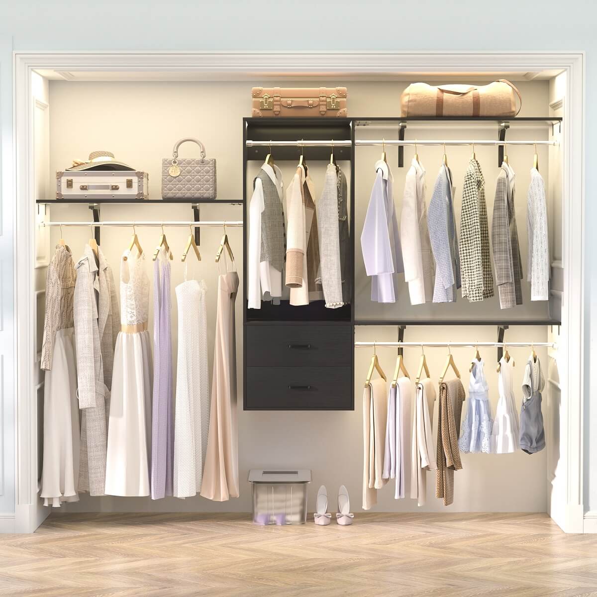 Aheaplus Wall Mounted Closet System with 2 Drawers, Adjustable
