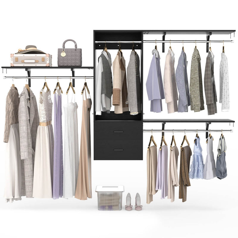 Wall Mounted Closet System with 2 Drawers, Adjustable