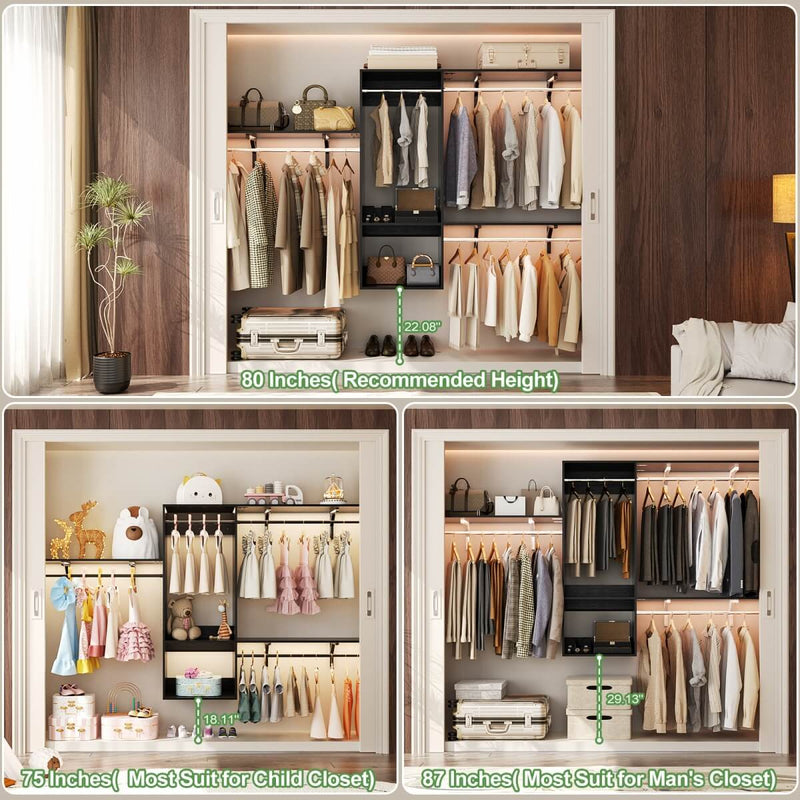Wall Mounted Closet System with 2 Drawers, Adjustable