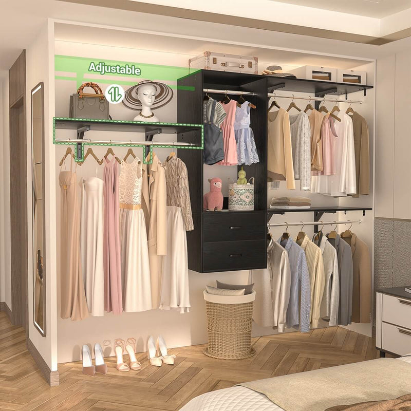 Wall Mounted Closet System with 2 Drawers, Adjustable