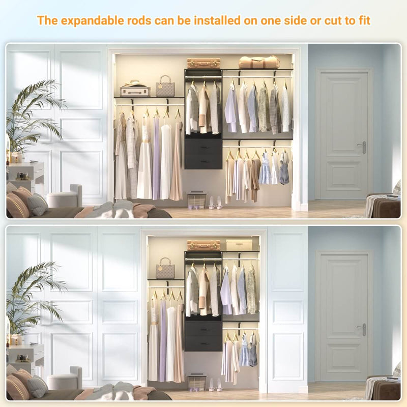 Wall Mounted Closet System with 2 Drawers, Adjustable