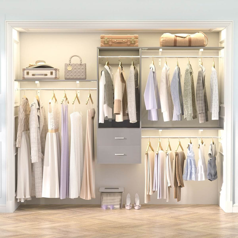 Wall Mounted Closet System with 2 Drawers, Adjustable