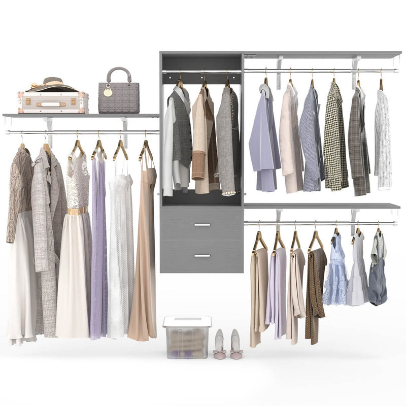 Wall Mounted Closet System with 2 Drawers, Adjustable