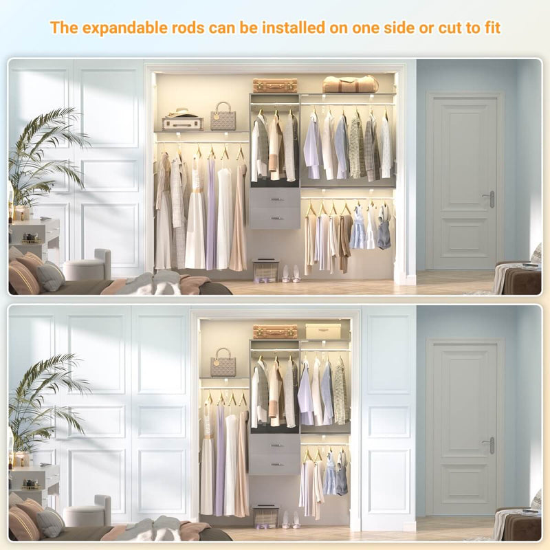 Wall Mounted Closet System with 2 Drawers, Adjustable