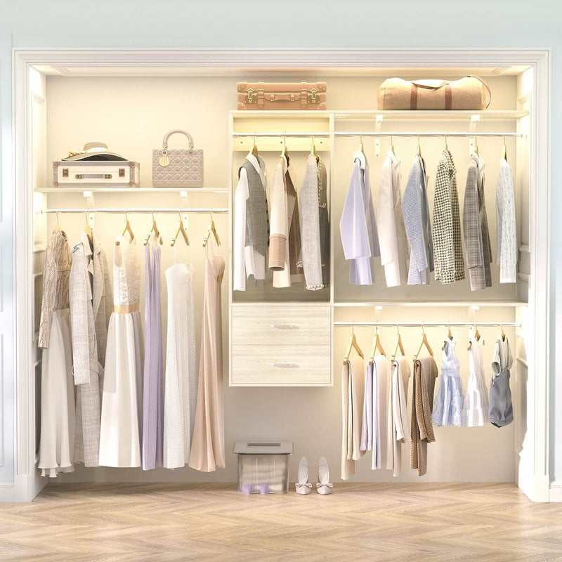 Wall Mounted Closet System with 2 Drawers, Adjustable