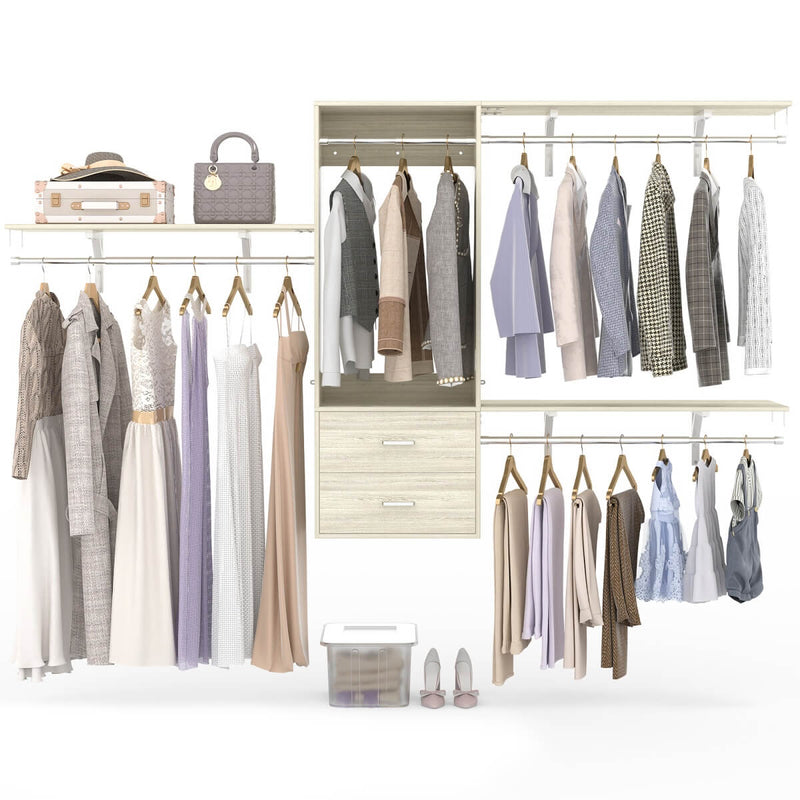 Wall Mounted Closet System with 2 Drawers, Adjustable
