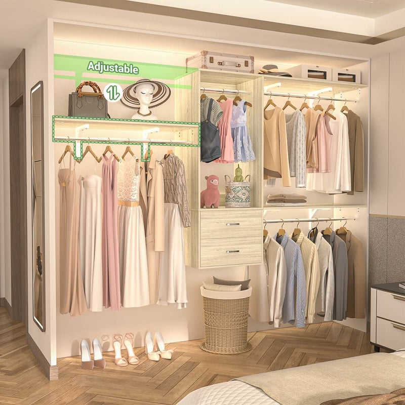 Wall Mounted Closet System with 2 Drawers, Adjustable