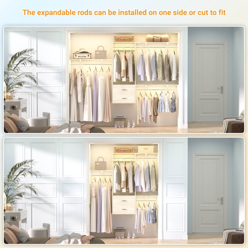 Wall Mounted Closet System with 2 Drawers, Adjustable