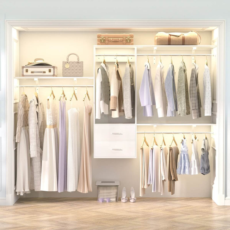 Wall Mounted Closet System with 2 Drawers, Adjustable