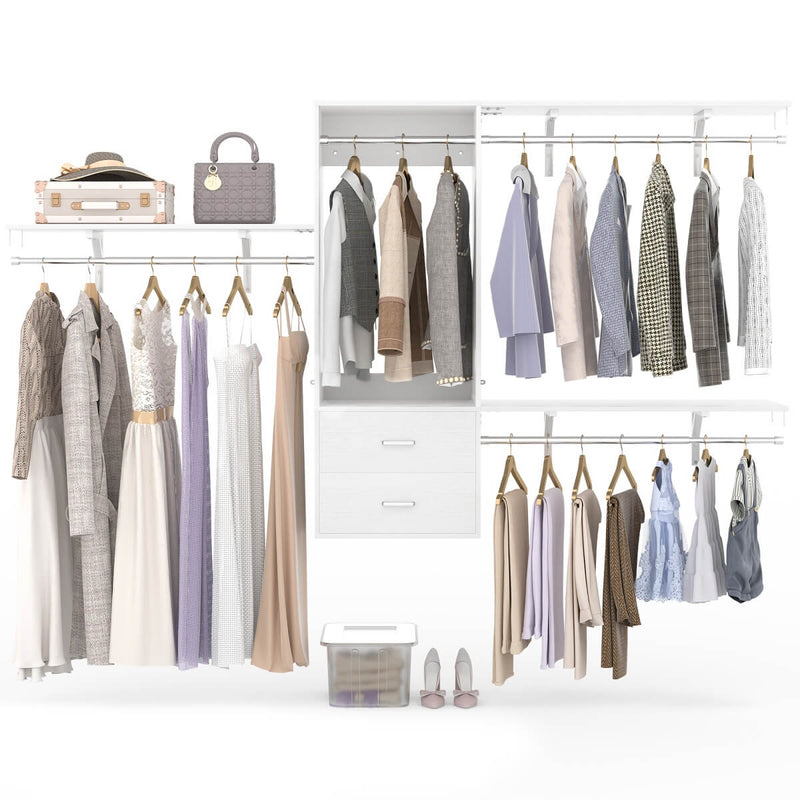 Wall Mounted Closet System with 2 Drawers, Adjustable