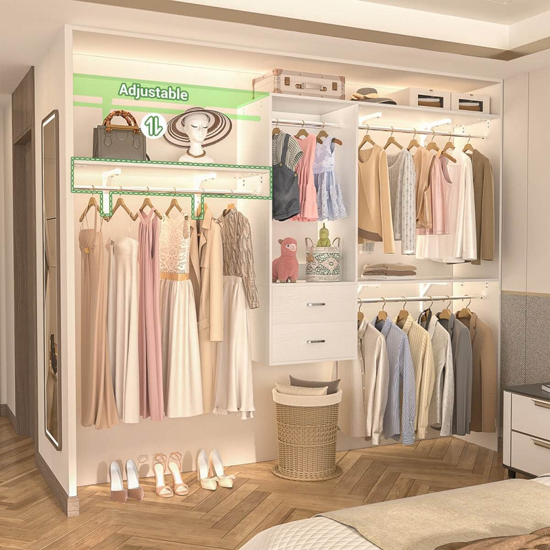 Wall Mounted Closet System with 2 Drawers, Adjustable
