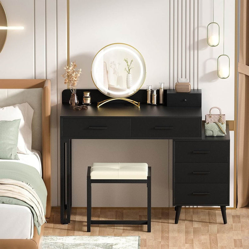 6 Drawers Makeup Vanity Set with Stool and LED Mirror