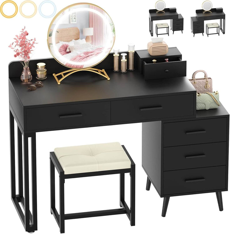 6 Drawers Makeup Vanity Set with Stool and LED Mirror
