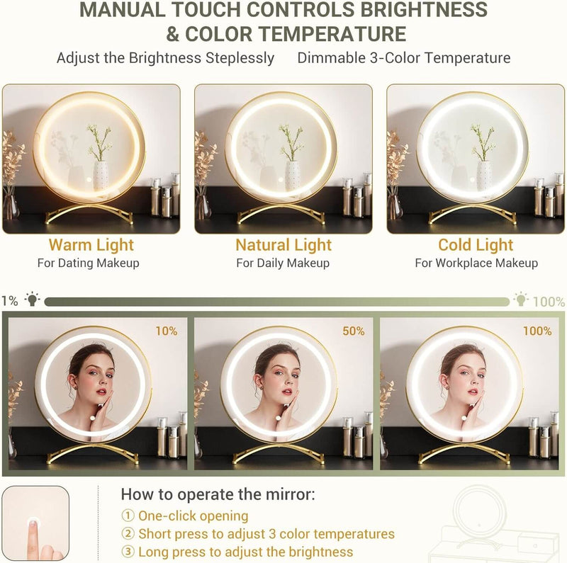 6 Drawers Makeup Vanity Set with Stool and LED Mirror